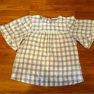 RO & DE lightweight blue and white checkered blouse size M